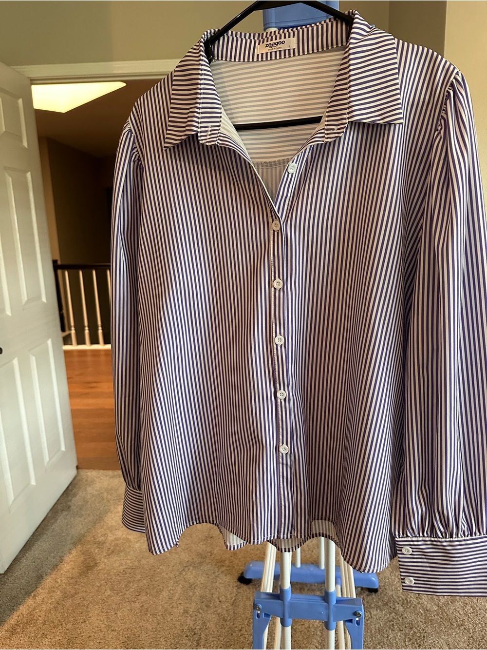 Striped Button-Down Shirt in White & Purple